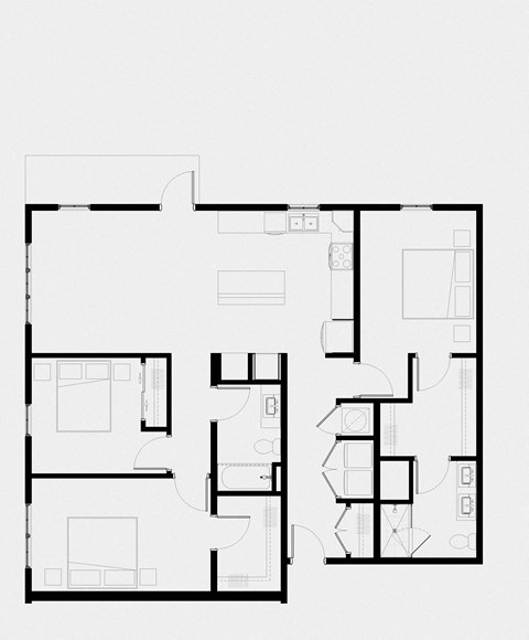 Floor plan for 3 beds, 2 baths, 1458 sqft